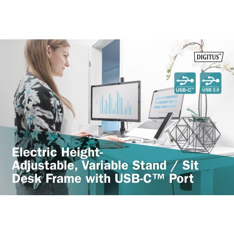 Digitus | Electric Height Adjustable Desk | 72 - 121 cm | Maximum load weight 50 kg | Metal | White - 4